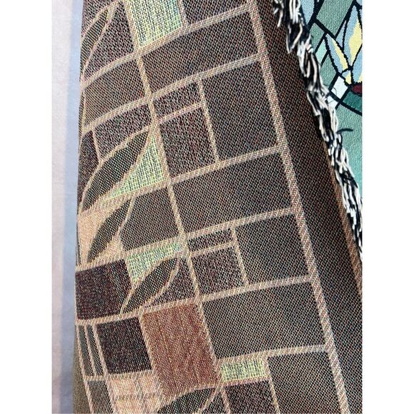 Vintage Stained Glass Architecture Frank Lloyd Wright Waterlilies Tapestry Throw - Picture 5 of 10